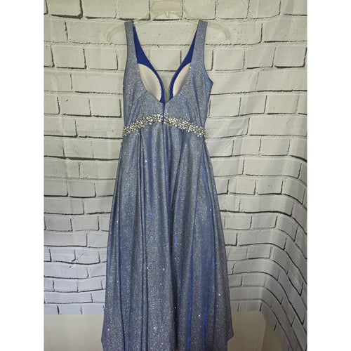 Arthur Blue Sleeveless V-Neck Glitter Bridesmaid Dress Rhinestone Waist Jr 4